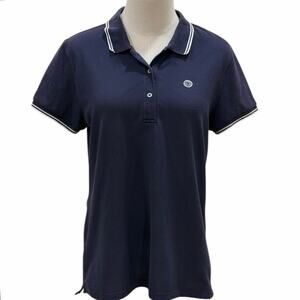 Tory Sport Pique Collared Polo Shirt In Navy & White